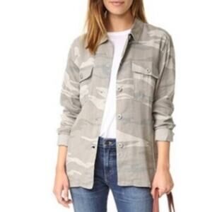 Rails Everette Camo Women’s Shirt Greens Linen Blend Buttons Lightweight Size S